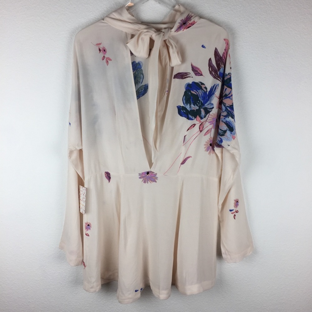 Free People Cream Floral Tie-Neck top/ dress